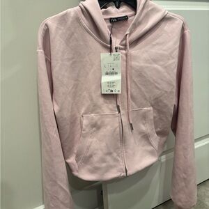Zara Pink Cropped Boxy Long Sleeve Hoodie